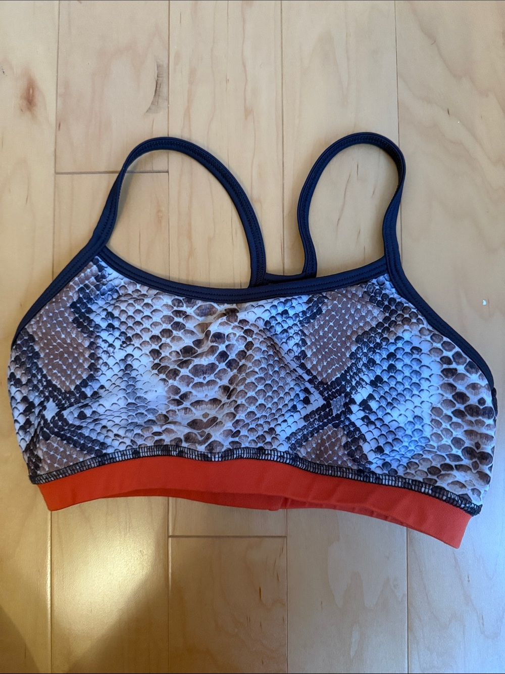 Prism sport Snakeskin Print Sports Bra with Coral Band